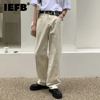 IEFB Vintage Džínsy Módne pánske Oblečenie Trend Umyté Bežné Rovné Nohavice jednofarebné Všestranný Ulici Džínsové Nohavice 9C1266