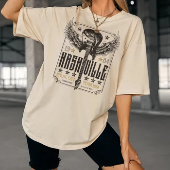 Nashville Country Hudby Ženy Nadrozmerné Tričká Krátky Rukáv Ročníka Estetické T-Shirts Žena Boho Tričko Fashion Grafické Top